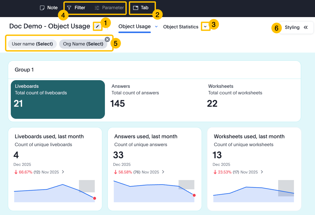 Example liveboard with highlighted liveboard settings.