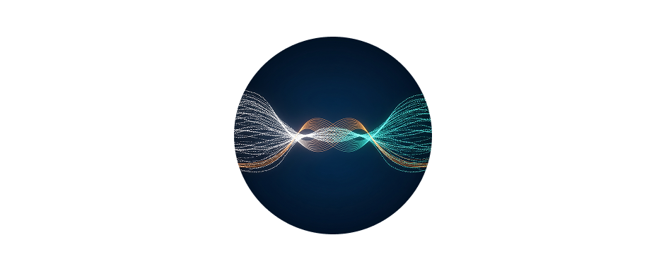 Icon of two streams of particles flowing and weaving together, representing harmonization.