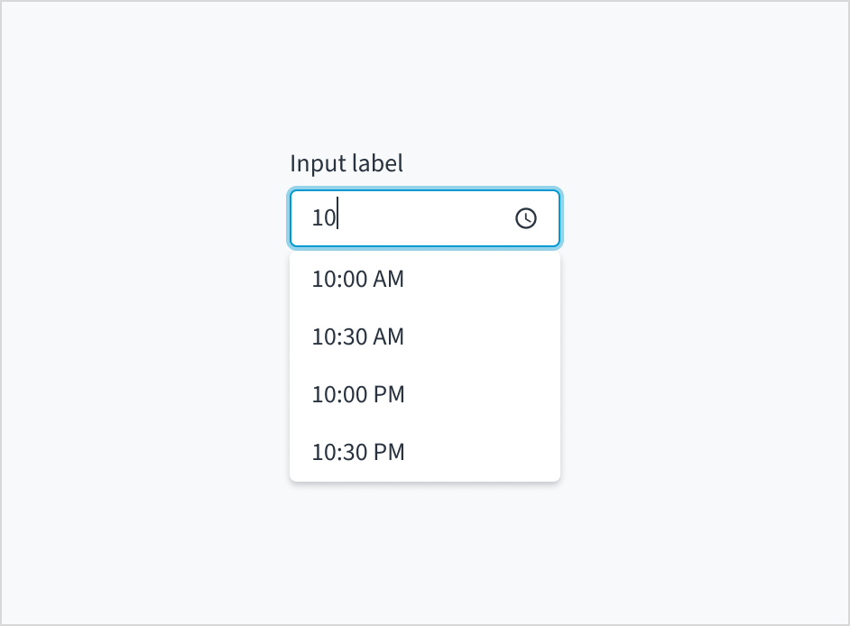 image that illustrates the time picker component with typeahead functionality