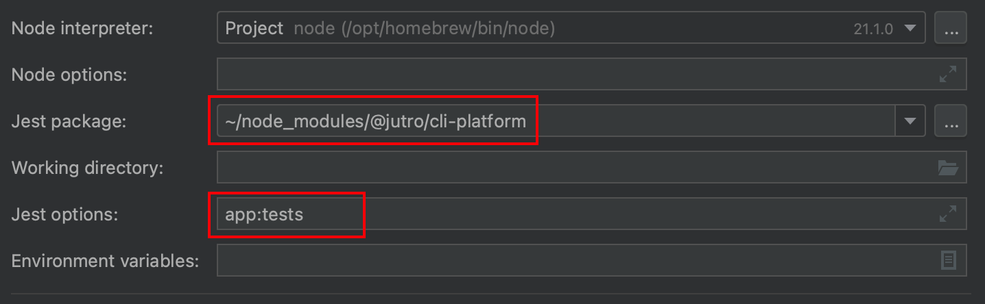 a screenshot of IntelliJ config for tests